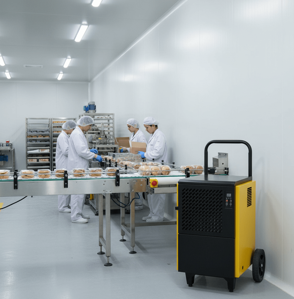 Fabricación de alimentos y control de humedad ambiental adecuada con deshumidificador industrial Krüger